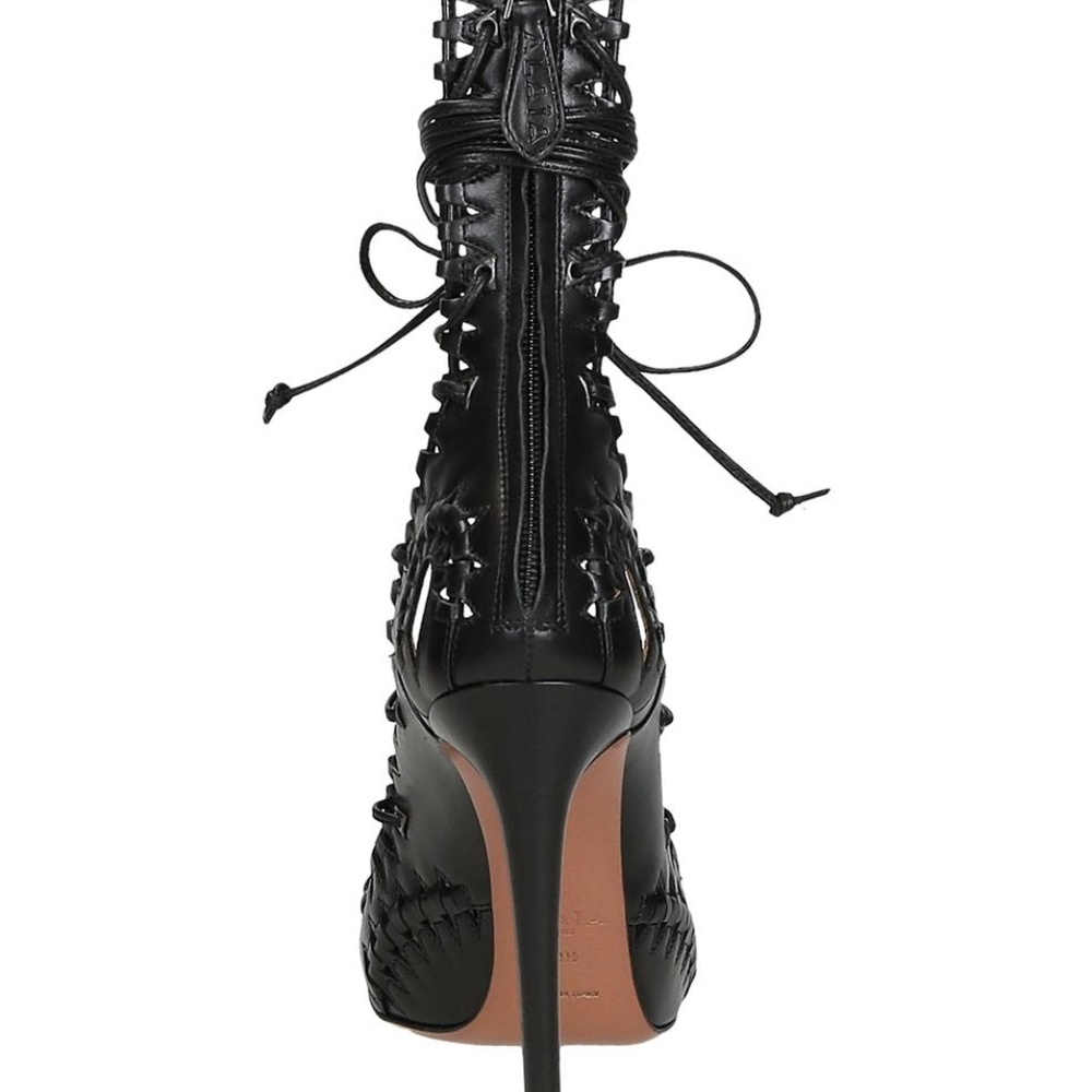 SUPER RARE ALAÏA Woven cut-out lace up sandals - Picture 3 of 12